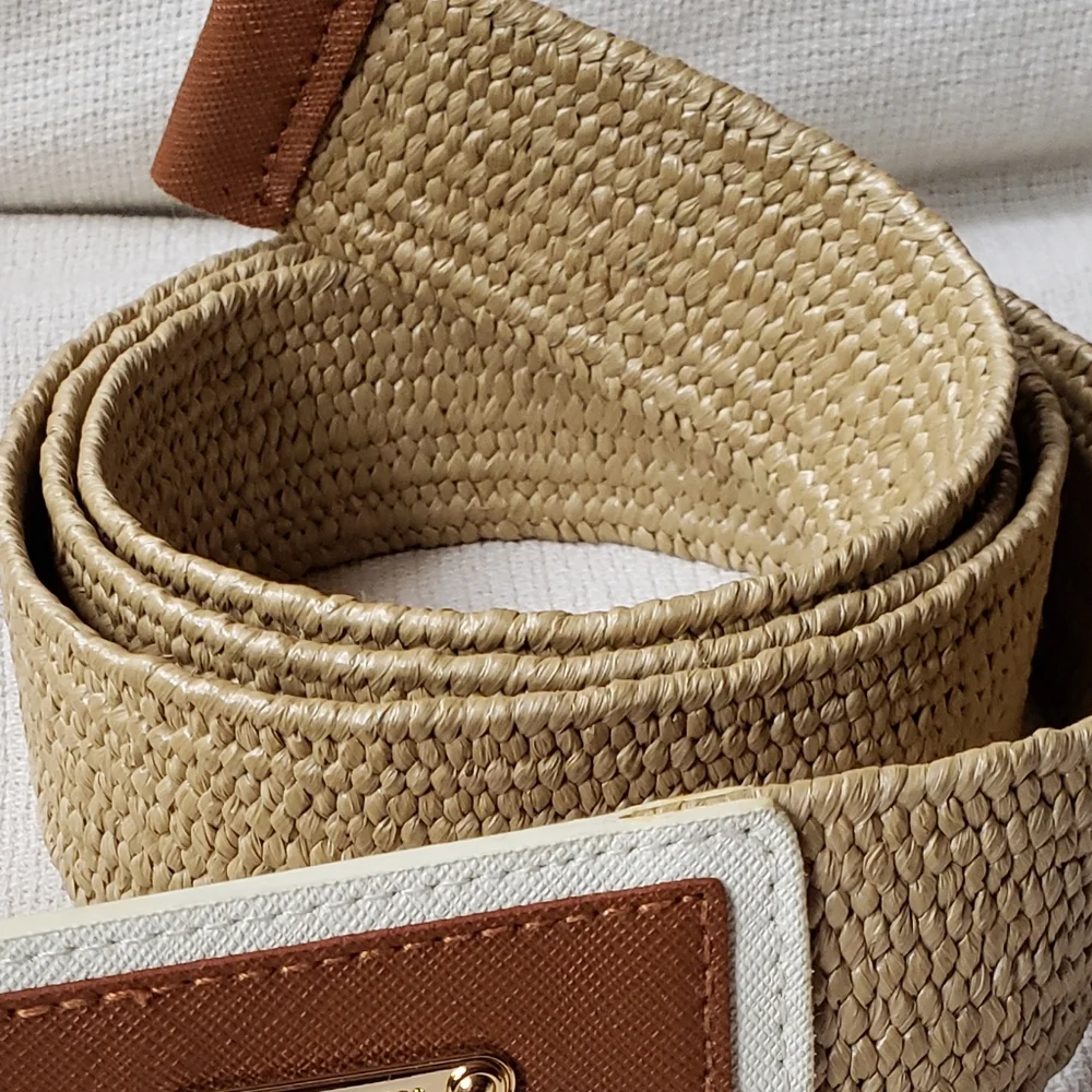 Michael Michael Kors stretch poly straw and leather belt XL